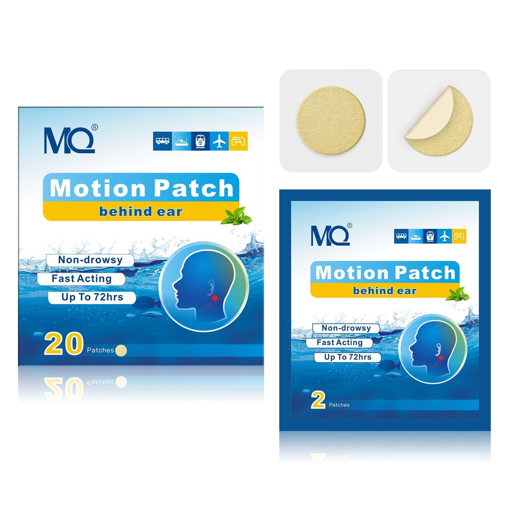MQ 20ct Motion Sickness Patches, Luz Cor, Sea Sickness Patches Non Drowsy & Waterproof, Cruzeiro Navio viagem Essentials, Atuação rápida e longa duração 72H