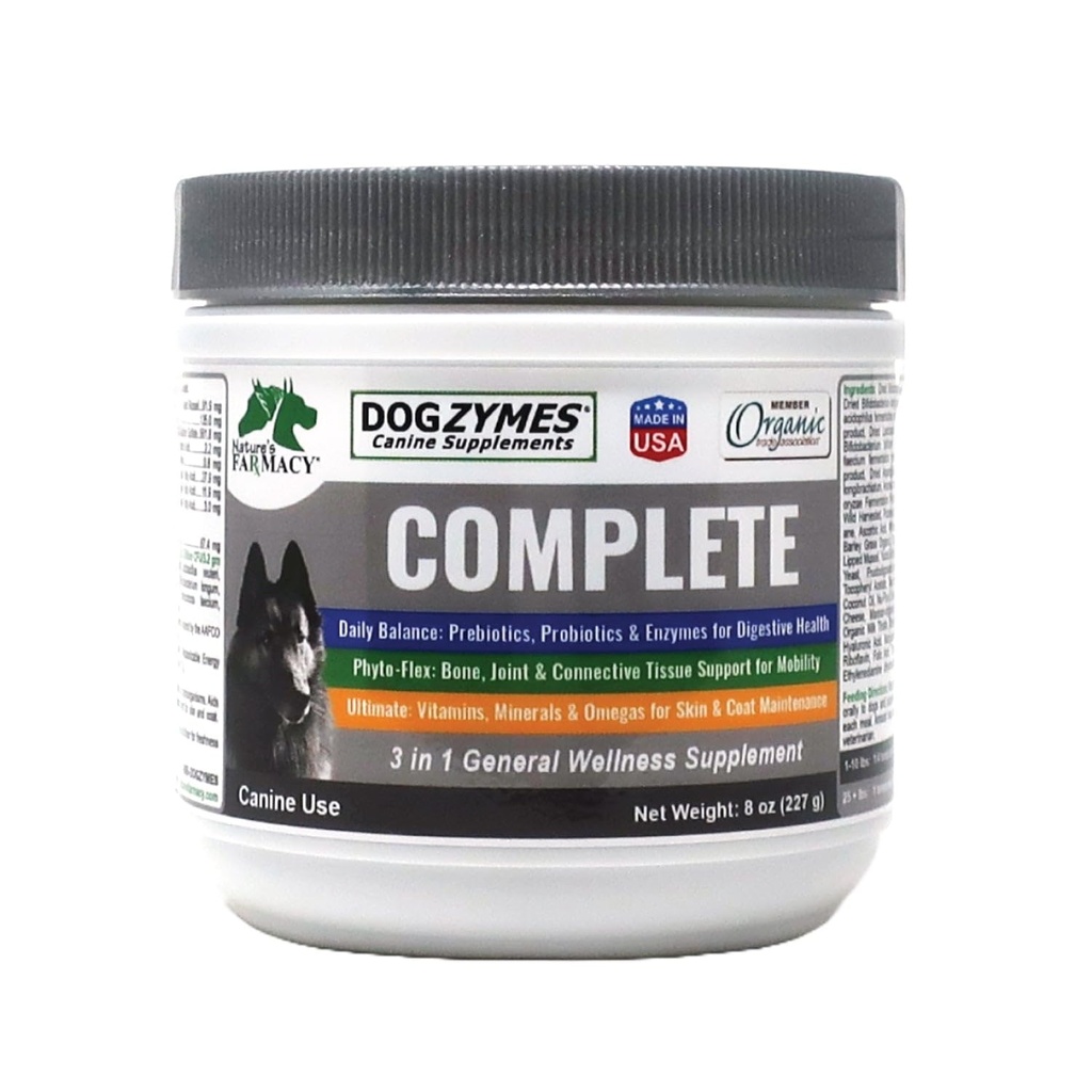 Dogzymes Completo - Probióticos, prebióticos, Glucosamina, Condroitina, HSH e Ácido Hialurônico, Cuidados Completos da Pele e Revestimento (8 Ounce)
