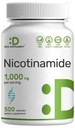 Vitamina B3 Nicotinamida 1.000mg por serviço – 500 Cápsulas, Niacina Sem Flush, B3 Essencial – Suporta Pele saudável e Produção de Energia – Não-GMO