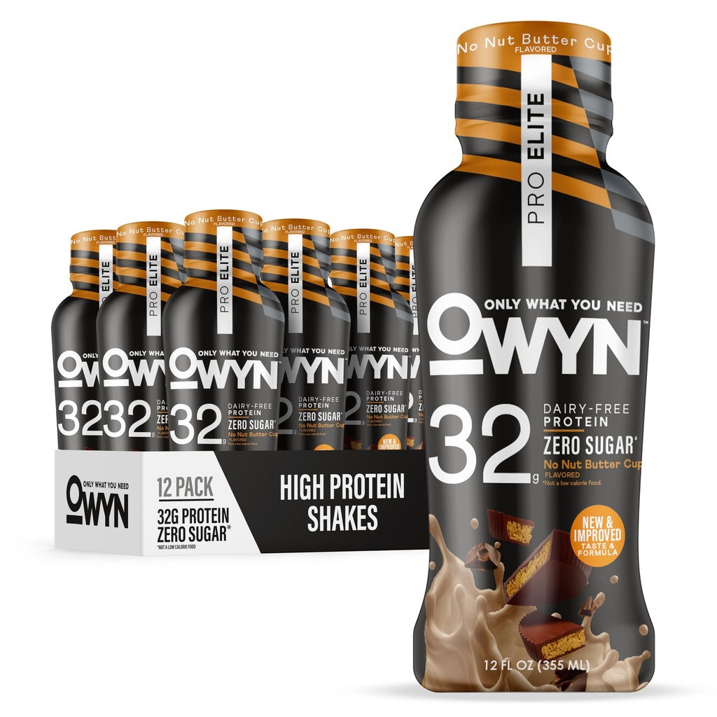 OWYN só o que você precisa Pro Elite Vegan planta baseada alta proteína Keto Shake, No Nut Butter Cup, Zero açúcar, 32g proteína, Omega-3, Prebióticos, Superalimentos verdes para treino e recuperação, 0g líquidos carboidratos