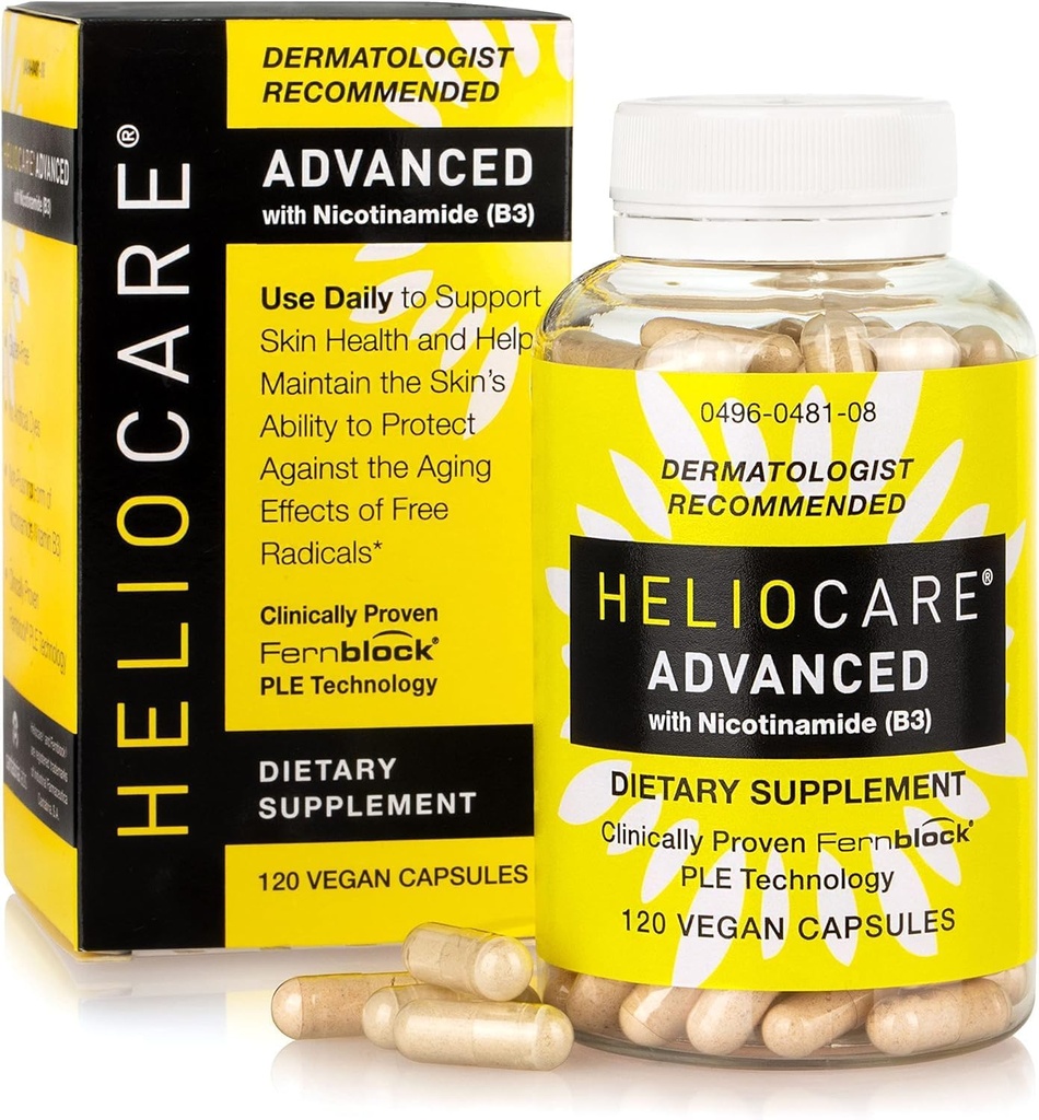 He-lioc-a-re Adv-ANC-ed Niacin B3 Suplemento: Fernblock PLE Extract 240mg Por Serviço - Suporta Saúde Celular da Pele W / Antioxidante rico Vitamina B3 Niacin 500 mg - 120 Cápsulas Vegan