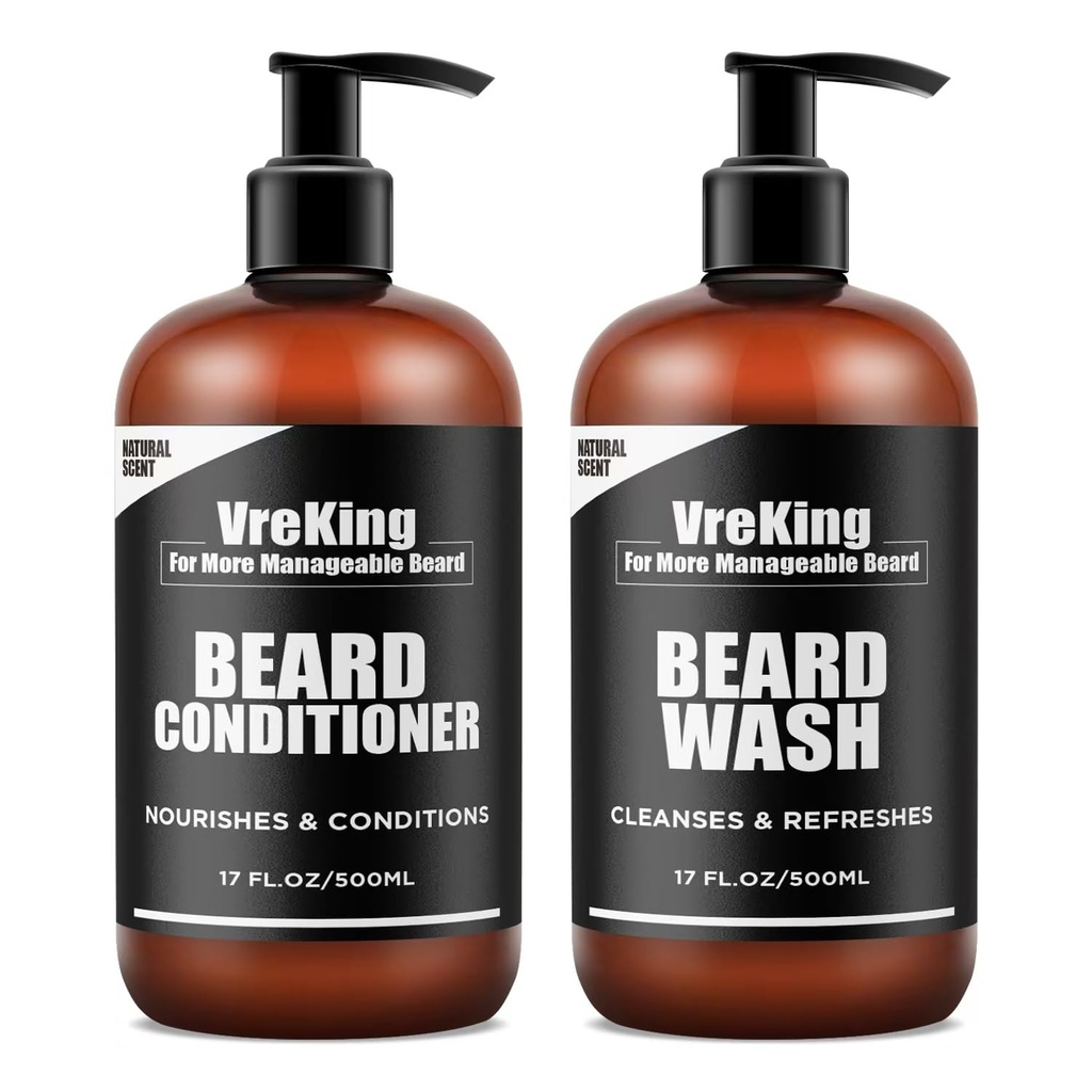 Conjunto de bundle para homens, rosto e barba Shampoo e Condicionador para homens w / Biotin Facial Fórmula de crescimento do cabelo Dandruff, presentes para homens, 500ml * 2