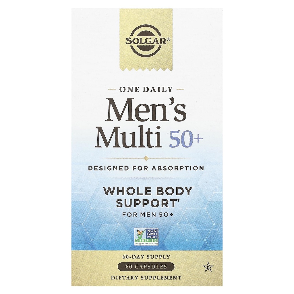 Solgar um diário homens multi 50+ todo o suporte do corpo para homens 50 e mais velhos Altamente absorvível coração de liberação tardia, energia, estresse, músculo, osso, próstata apoiar vitamina 60 cápsulas Vegan, 60 Servings