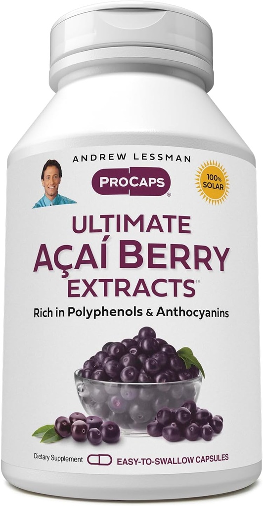 ANDREW LESTMAN Ultimate Açai Berry Extrai 60 Cápsulas - Fornece componentes padronizados, anti-oxidantes ricos e benéficos do Acai Berry. Mistura de Alta Potência. Compostos protectores. Sem aditivos