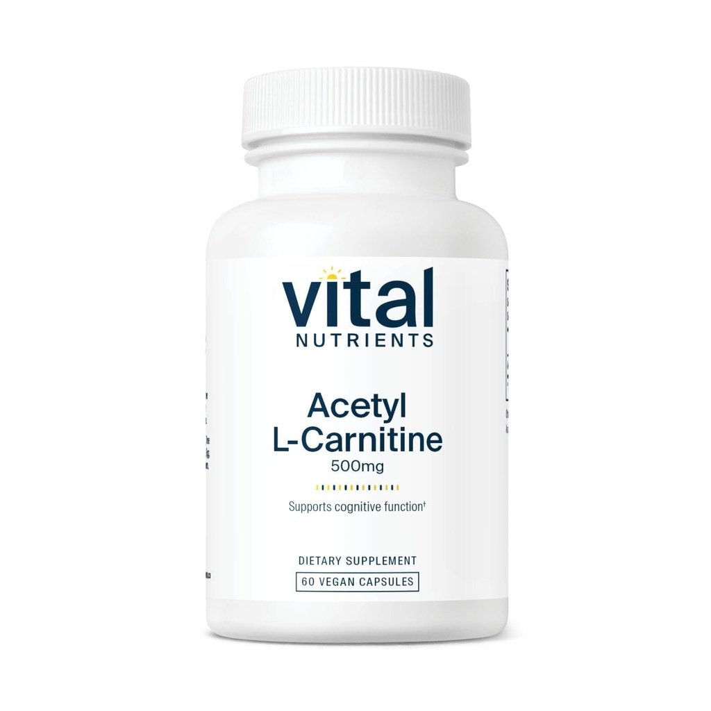 Nutrientes vitais Acetil L-Carnitina 500mg Cérebro, Memória e Suplemento de Suporte Cognitivo* Vegan