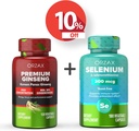 ORZAX Premium Ginseng 120 cápsulas Vegatable e Selênio 200 Mg 180 cápsulas Vegatable, pacote