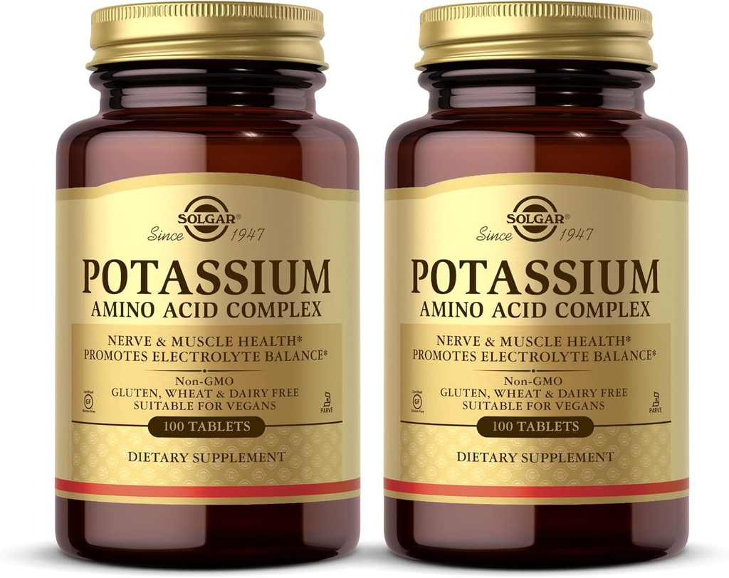 Solgar Complexo de Aminoácido de Potássio - 100 Comprimidos, Pacote de 2 - Promove o equilíbrio eletrolítico - Não-GMO, Vegan, Sem glúten, Leite Livre, Kosher - 200 Total Servings