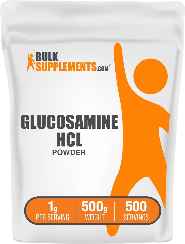 BulkSuplements.com Pó de glucosamina HCl - Suplemento de glucosamina, suplemento de suporte conjunto - sem glúten, 1g por serviço, 500g (1.1 lbs) (Pacote de 1)