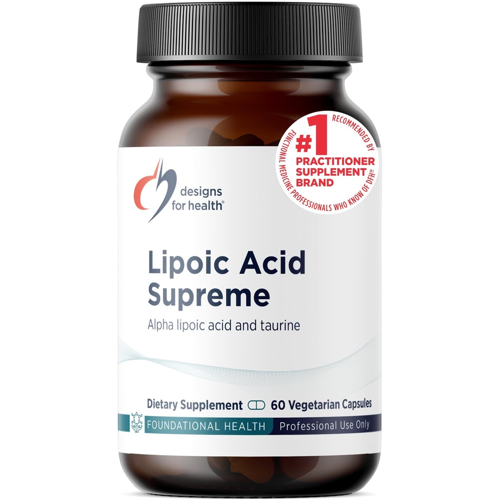Designs para Saúde Ácido Lipóico Supremo - 300mg Ácido Alfa Lipóico com Taurina - Vegan, Suplemento ALA Não-GMO (60 Cápsulas)