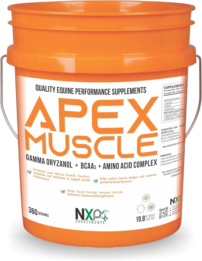 APEX Muscle, Body & Strength Builder para cavalos - Energia, Endurance, Stamina, Recovery Support - Gamma Oryzanol BCAA Amino Acids Lysine Carnitine L-Arginina AKG 19.8 lb (360 Servings)