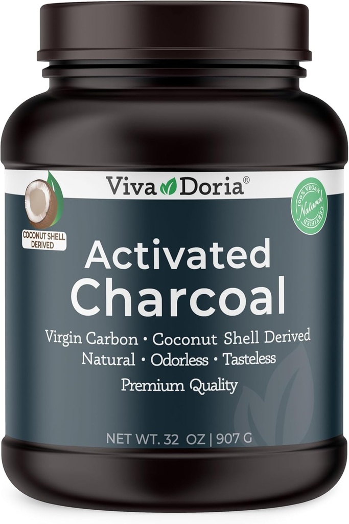 Viva Doria Virgin Ativado carvão em pó, Casca de coco Derived, Classe de alimentos, 32 Oz