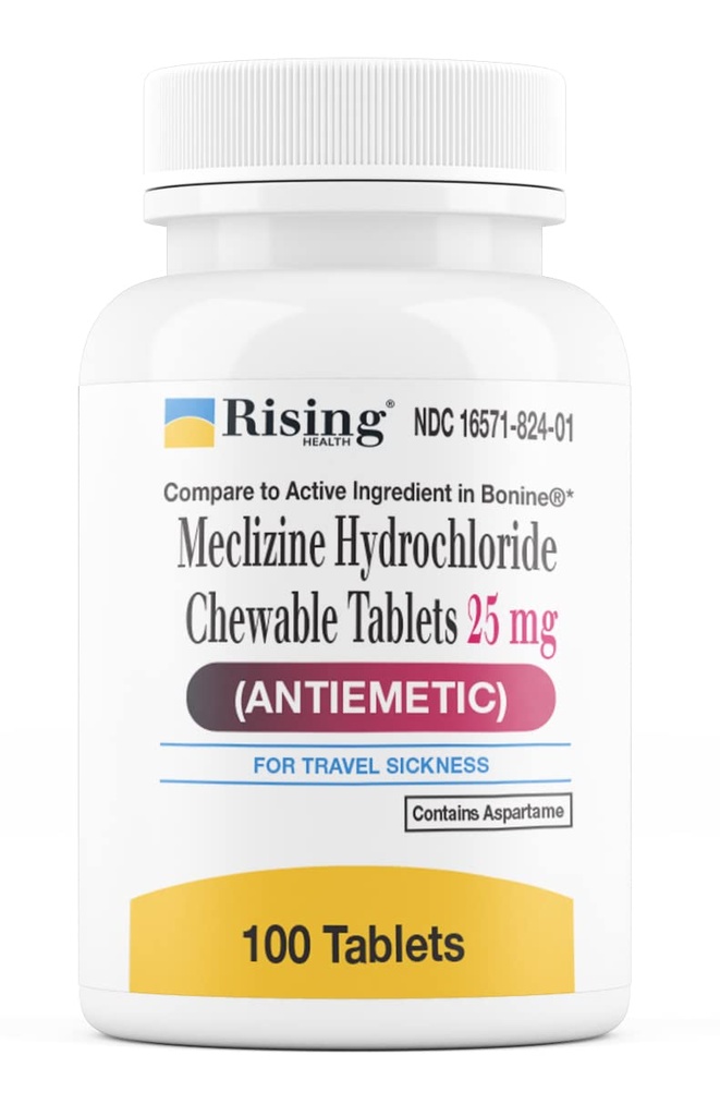 Alívio e Náusea de Movimentos de Saúde Crescentes - Meclizine HCL 25mg - Antieméticos, Tablets Mastigáveis de Alivio de Movimento (100)