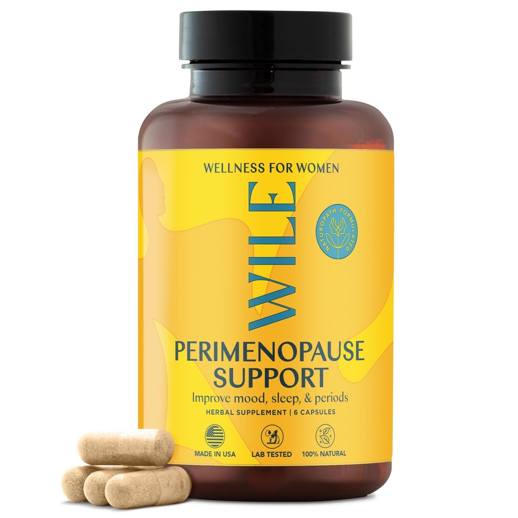 WILE Menopausa e Perienopausa Suplementos para mulheres com Ashwagandha - Sintomas menopausais alívio para estresse, Hot Flashes, suores noturnos - saudável sono & Hormone equilíbrio apoio, Vegan, 30 Servings