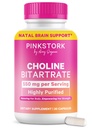 Colina de Cegonha Rosa - 550 mg Bitartrato de Colina de VitaCholina para Grávida + Mães Pós-parto - Vitamina pré-natal para Saúde Cognitiva Fetal + Qualidade do Leite Mamária - 1 cápsula diária, 30 contagem