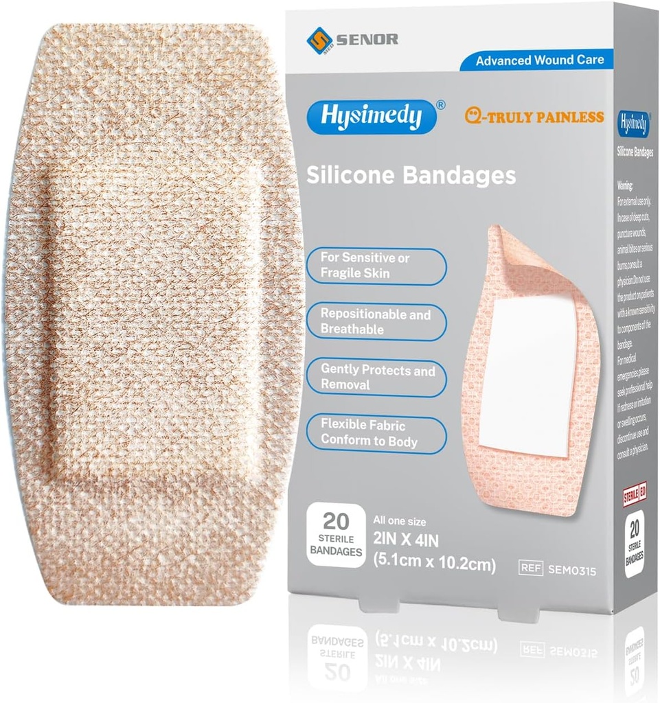Bandagens de adesivo de Silicone Tamanhos Grandes para Pele Frágil Sensível 2"x4" 20 Count Flexible Fabric Latex Free Hypoallergenic Respirável XL Bandages para feridas de alergia adesiva