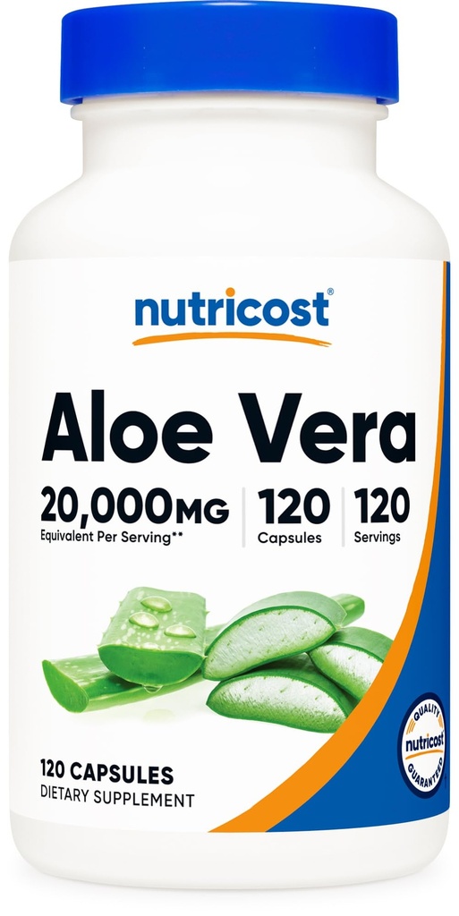 Nutricost Aloe Vera 20.000mg, 120 Cápsulas - Gluten Free, Non-GMO, Vegetarian Friendly (100mg de 200:1 Extract)