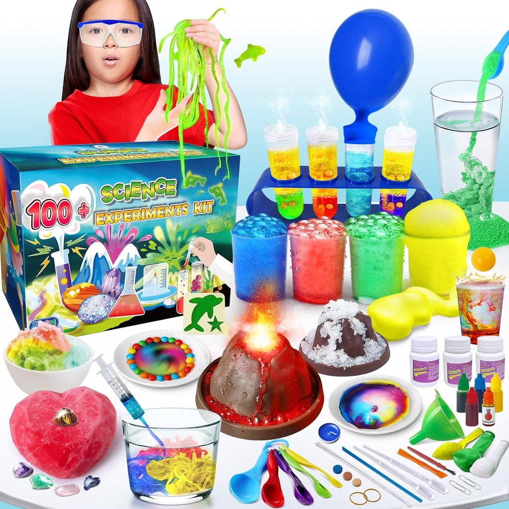 UNGLINGA 100+ Kit de experiências de laboratório científico para crianças, S.T.E.M Atividades do projeto Brinquedos de aniversário educativos Presentes para meninos meninas, Conjunto de química, Gems Dig, Vulcão, Worms brilhantes