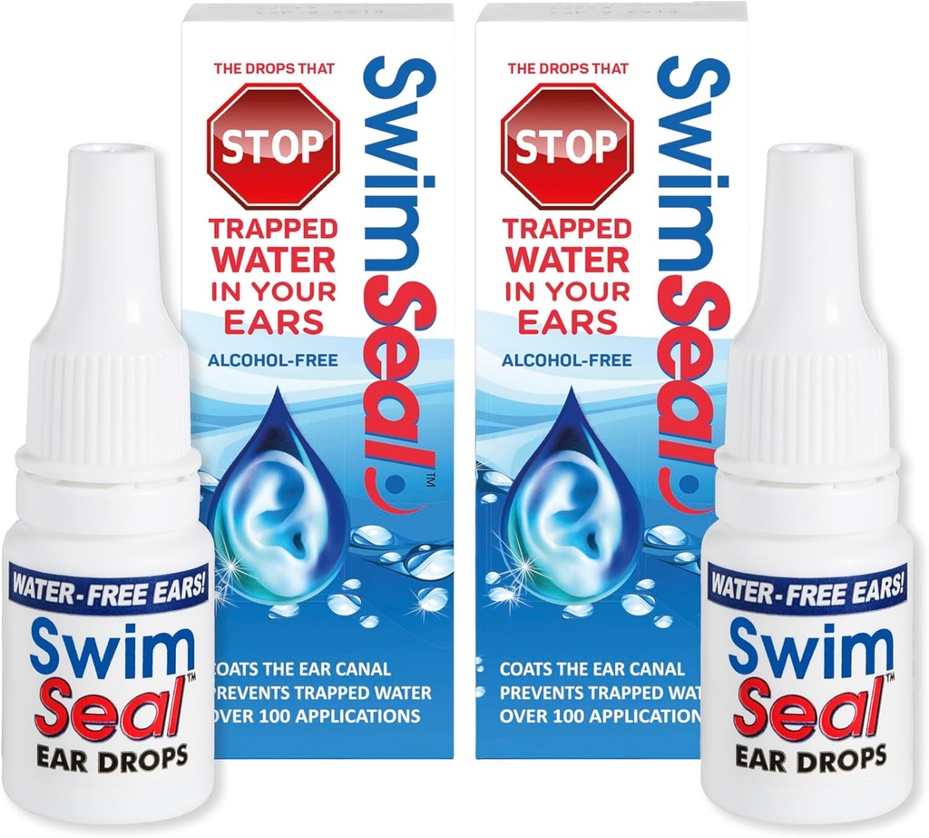 SwimSealTM Twin-Pack Todas as gotas naturais de ouvido do nadador para uso diário em vez de gotas de álcool ou tampões de ouvido. A solução para seus ouvidos para toda a exposição à água para todas as idades.