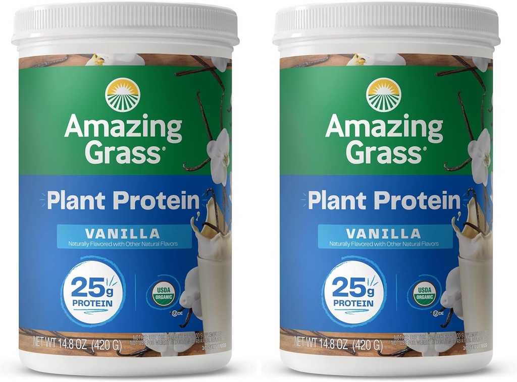 Incrivel Grass Vegan Protein Powder, mistura orgânica baseada em plantas com 25g de proteína, leite, glúten e soja grátis - Creamy Vanilla (10 Servings) (Pacote de 2)