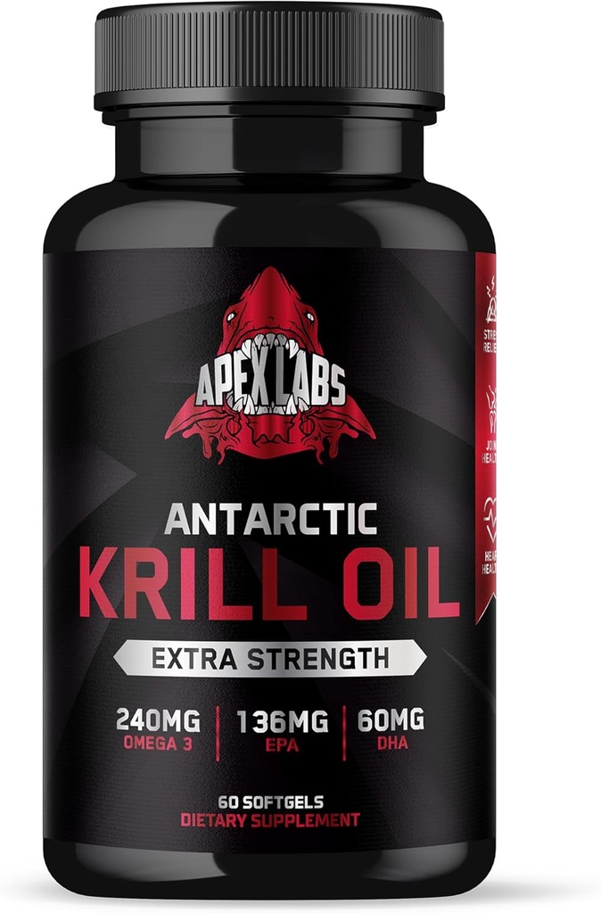 Óleo de Krill Antártico 1000 mg com Omega-3s EPA, DHA, Astaxantina e Fosfolipídios 60 Softgels