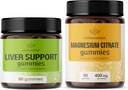 HERBAMAMA Fígado Suporte Complexo e Magnésio Kit - Pacote de Suporte Fígado Complexo de Ervas & 400 mg Magnésio Citrato Gummies - Vegan, Não-GMO, Gelatina-Free - 2 Pack