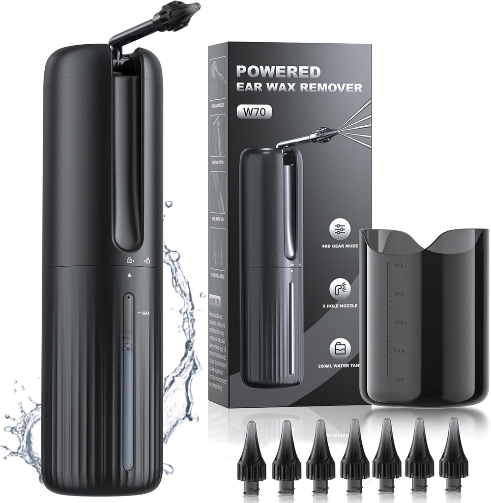 Remoção de cera de ouvido - Limpador de ouvido elétrico - Limpador de ouvido alimentado a água com 4 modos de limpeza de pressão de água - Ferramenta de remoção de cera de ouvido segura e eficaz - Recarregável USB resistente à água