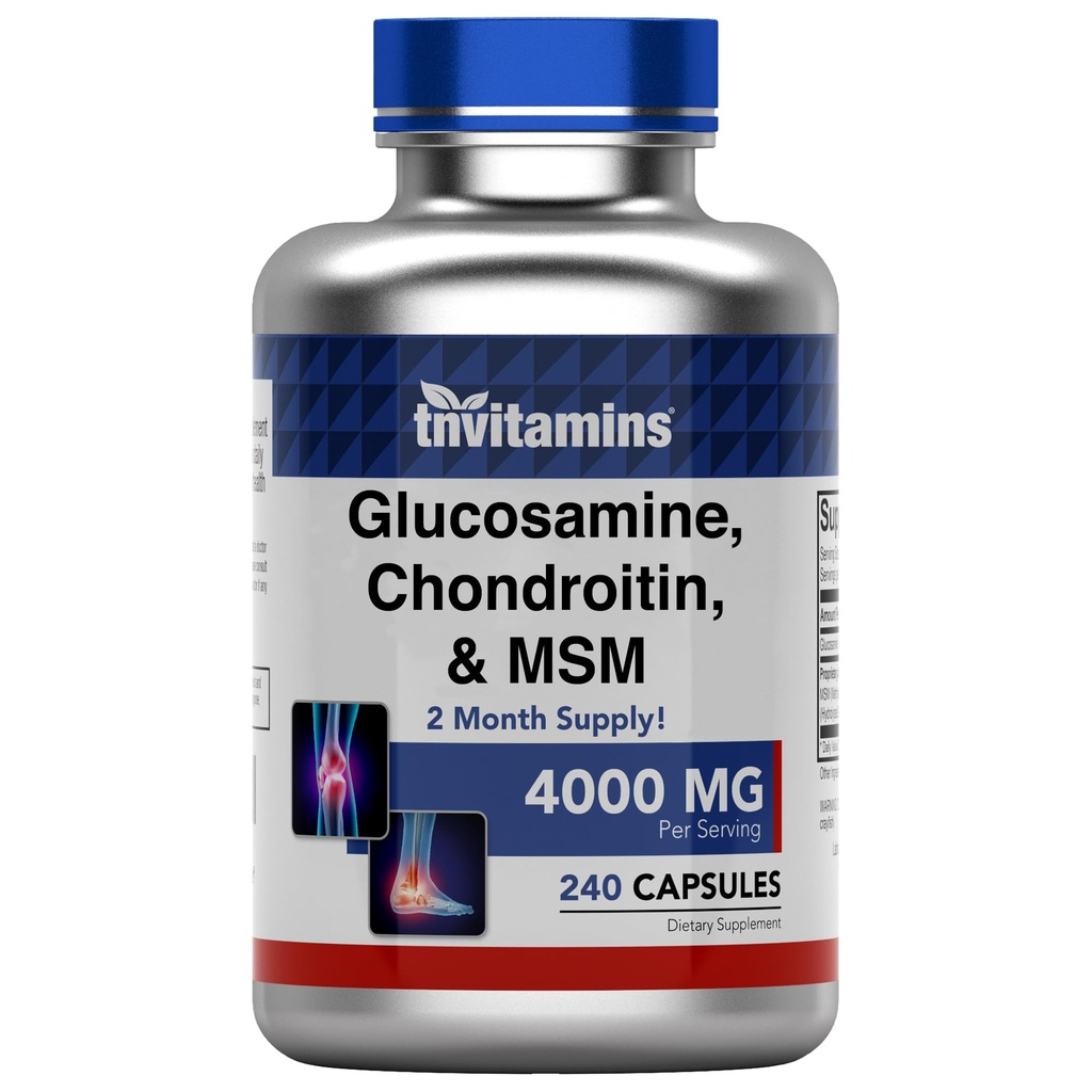 tnvitamins Glucosamina, Chondroitin, & HSH (4000 MG - 240 Cápsulas) para Homens e Mulheres Complexo do Suplemento Conjunto de Suporte* □ Mais do que força tripla!