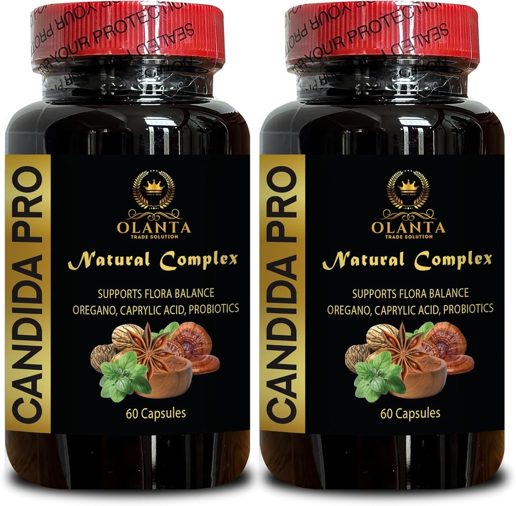 Candida Support Supplement - Saúde do Colón, Balanço Saudável da Flora com Ervas, Gut Health & Supports Imunidade, Saúde Digestiva - 2 Garrafas 120 Cápsulas