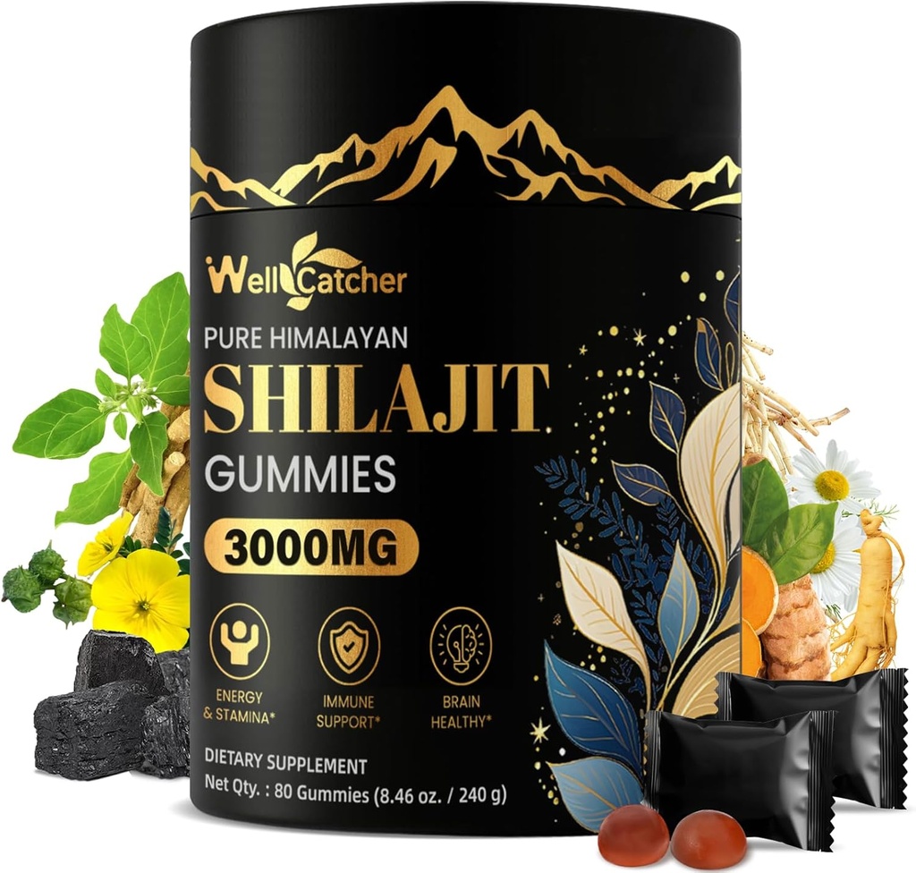 Shilajit Gummies para homens Mulheres: Puro Himalaia Orgânico Shilajit com Ashwagandha 85+ Trace Minerals & Ácido Fulvico Individualmente envolto para energia Suporte Imunidade do Cérebro Não Açúcar 40 Servings