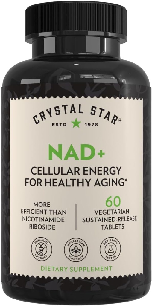Crystal Star NAD+ (60 Comprimidos) - NAD patenteado para Energia Celular e Envelhecimento Saudável - Clinicamente-Proven mais eficiente do que Nicotinamida Riboside - Fonte de 30 dias - Não-GMO