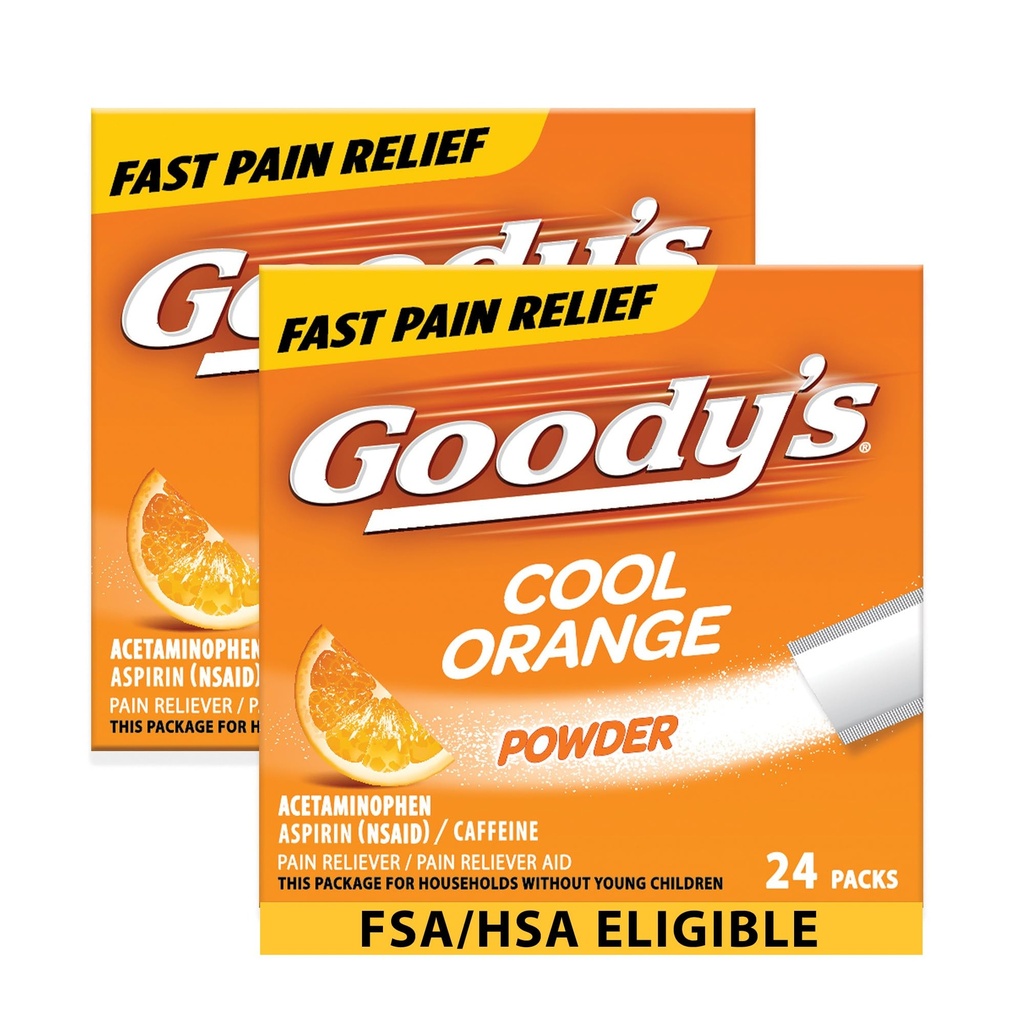 Dores de cabeça extra de Goody em pó, pacotes de dissolução de sabor laranja fresco, 24 pacotes individuais (2 pacotes)
