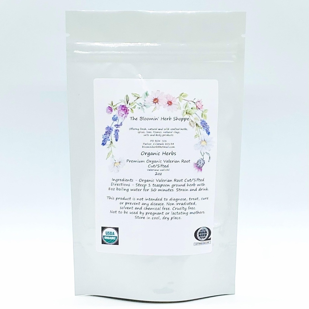 Orgânico Premium Valerian Root Cut Sifted 2 onças The Bloomin Herb Shoppe Valeriana wallichii fresco potent chá tintura