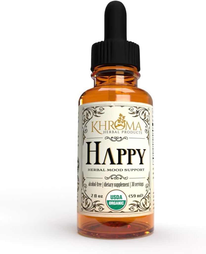 Happy Organic Mood Supplement - por Khroma Herbs - 30 Servings - Made in USA - Embalado em uma garrafa de vidro