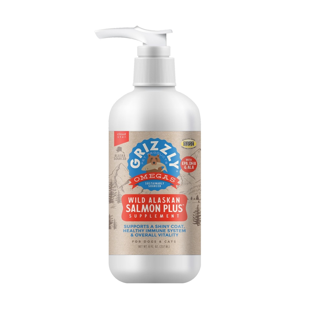 Grizzly Pet Products Salmon Plus Omega 3-6-9 Suplemento alimentar para cães e gatos, 8 Onça