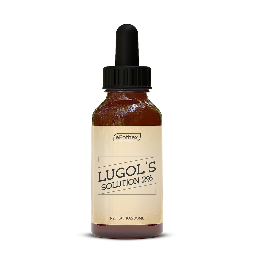 Solução de Lugol frasco de gota de vidro de 2% 1 oz. Contém iodeto de potássio e iodo, 30ml