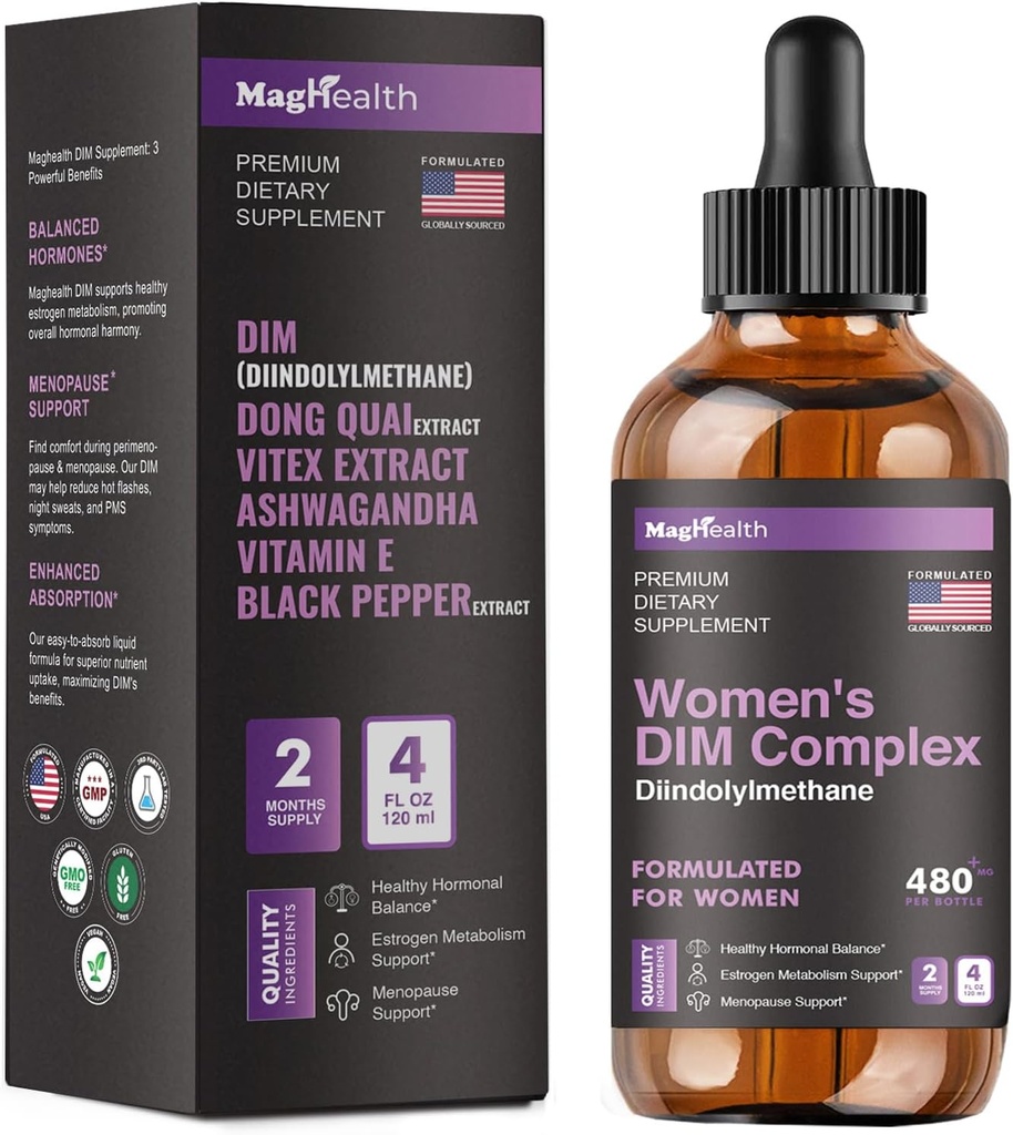 Suplemento DIM com Ashwagandha, Dong Quai, Extratos Vitex, 200mg Diindolilmetano - Equilíbrio de Hormônios, Suplementos de Menopausa - PMS & Apoio Antioxidante - Mulheres e Homens .