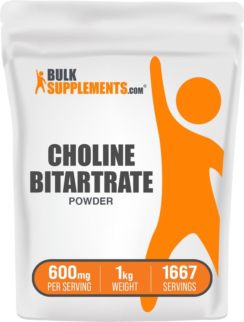 BulkSuplements.com Choline Bitartrate Powder - Suplementos de cholina - Sem sabor e sem glúten, 600mg por serviço, 1kg (2,2 lbs) (Pacote de 1)