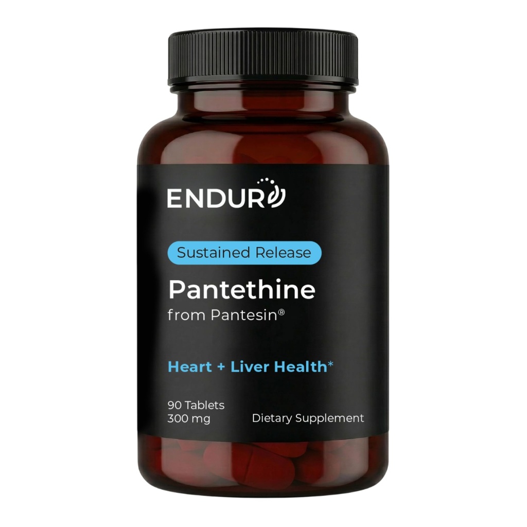 Endur Pantetina de Pantesina, Função Fígado & Suplemento de Balanço de Colesterol Saudável, Fórmula de Libertação Mantida, Sem Glúten, 300mg (90 Comprimidos)