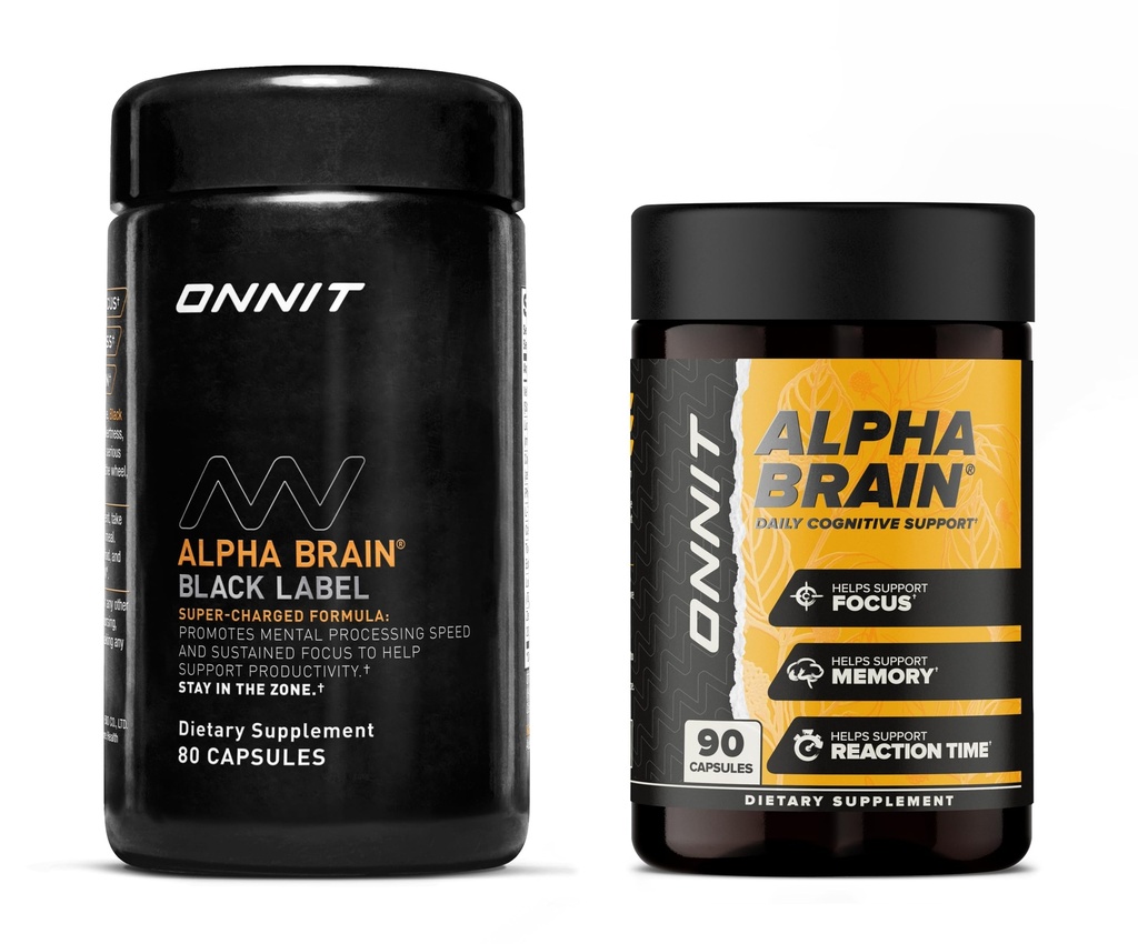 ONNIT Premium Alpha Brain Bundle - Nootropic Brain Supplement (90 Ct) + Black Label Citicoline Mental Speed, Attention & Cognitive Support Supplement (80 Ct)- Promove Focus, Concentration & Memory