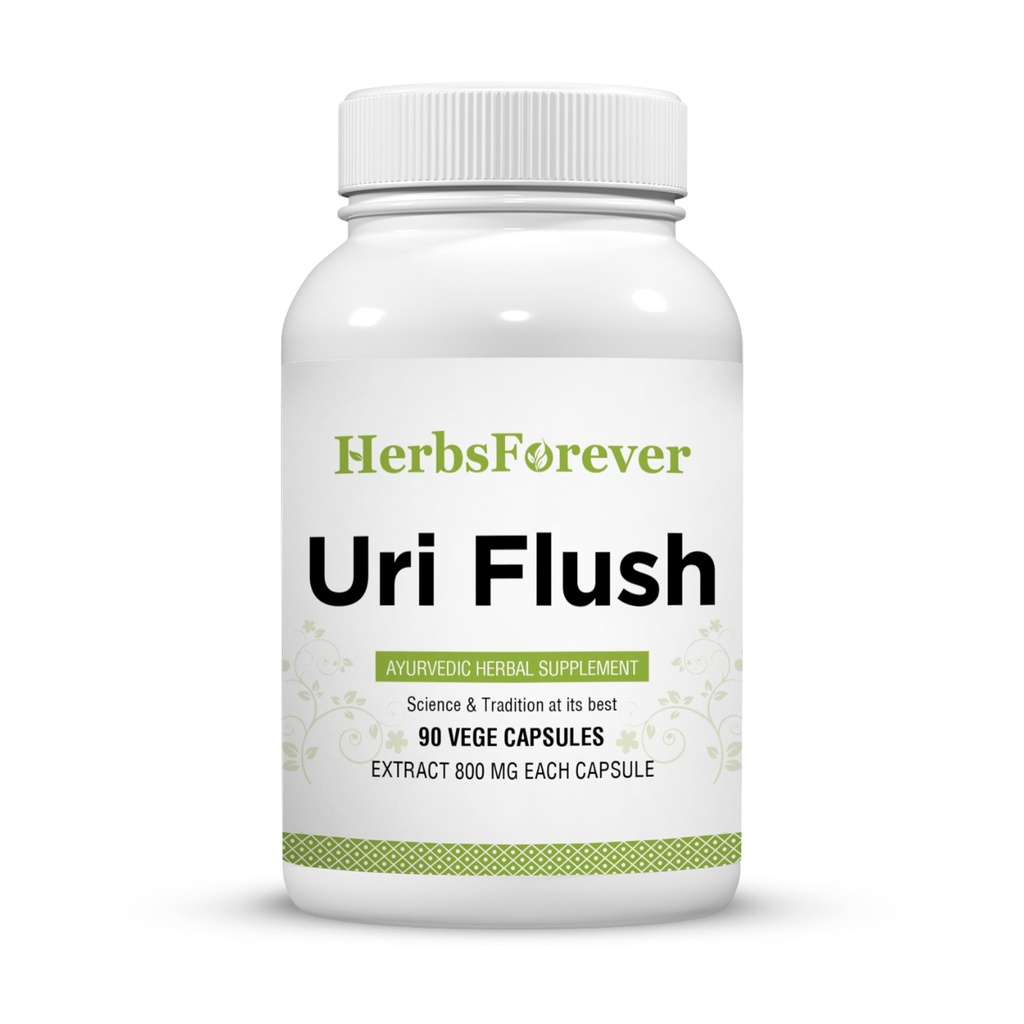 Herbsforever Uri-Flush Cápsulas Suplemento de ervas ayurvédicas Suporte Função saudável do rim e função de trato urinário 90 Vege Cápsulas 800 Mg cada