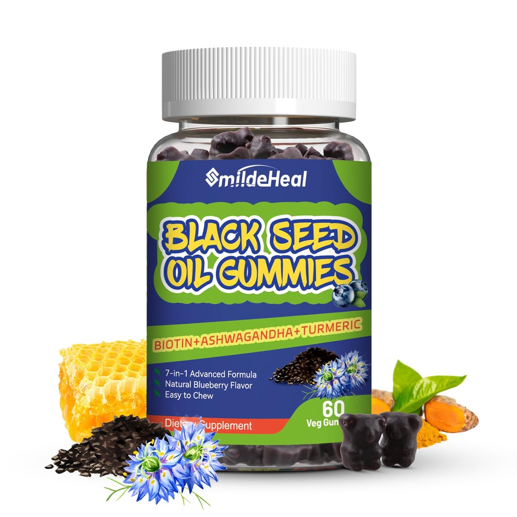 Pastilhas de óleo de sementes pretas, Pastilhas de óleo de sementes de cominho preto, Óleo de sementes de cominho preto Orgânico 500mg, Mastigable Black Seed and Honey Gummies, Vegan, 60 Pastilhas