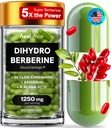 Suplemento de dihidroberberina - Dehidro Berberina Orgânica - Super Berberina Suplemento com Ceilão Canela & R Alfa Ácido Lipóico & Apigenina - Hydroberberina 120 cápsulas (1 embalagem)