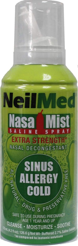 NeilMed Extra Strength NasaMist Saline Nasal Spray Drug Free Nasal Descongestionante 4,2 fl oz (Pacote de 2)