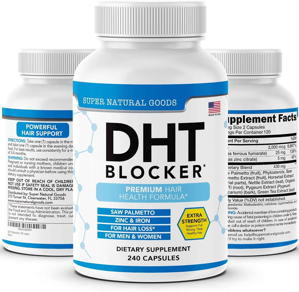 Bloqueador DHT - Suplemento de crescimento do cabelo para a diminuição genética para homens e mulheres - Ajuda a perda de cabelo & Estimular crescimento folículo com serra Palmetto, biotina e ferro - Suplementos de crescimento folículo pílulas
