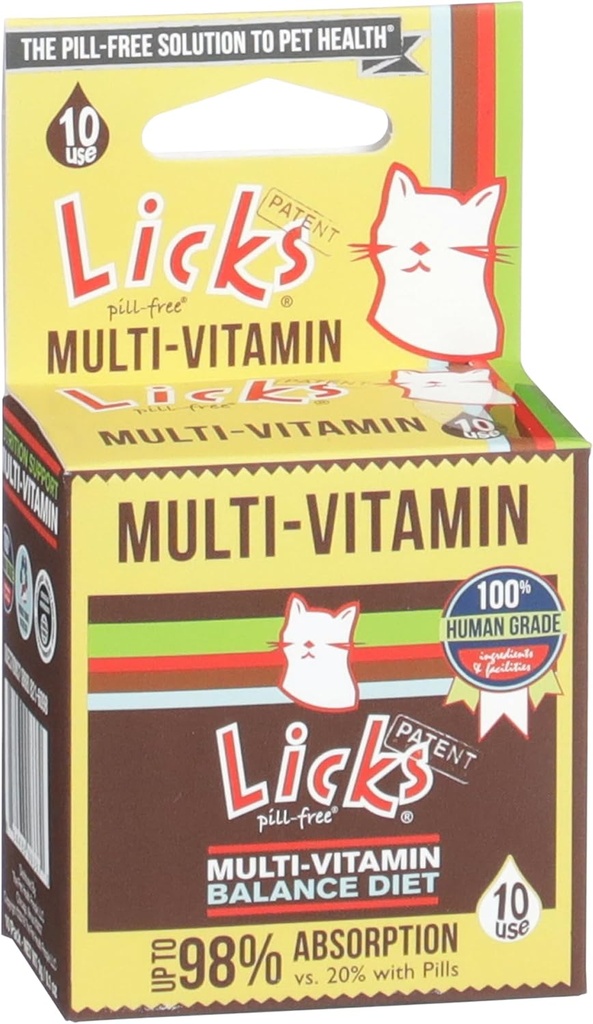 Licks Pill-Free Cat Multivitamin - Suplemento de gato com vitamina C, D, e cálcio - Multivitamin Pet Suprimentos - Gel Packets - 10 Uso