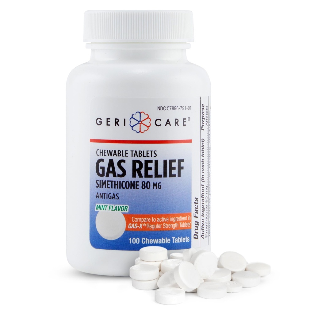 GeriCare Simethicone Chewable Gas-Relief Tablets 80mg □ Alívio rápido para gás, inchaço e desconfortamento □ Anti-Gas mastigados com espuma de hortelã