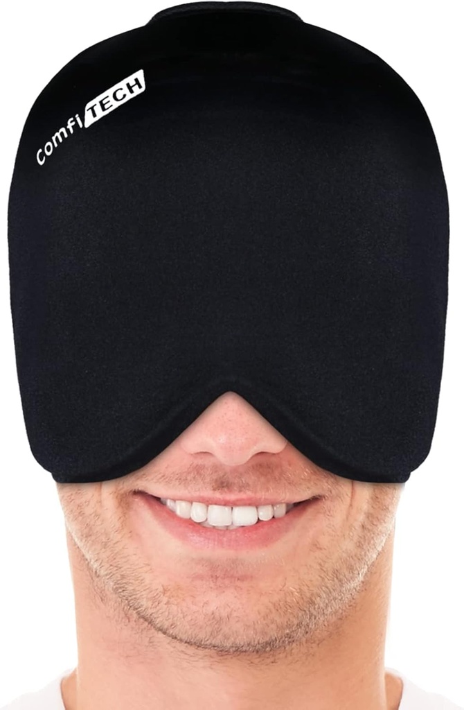 ComfiTECH Head Ice Pack Enrole o chapéu Gel de refrigeração de tampa fria, grande, preto