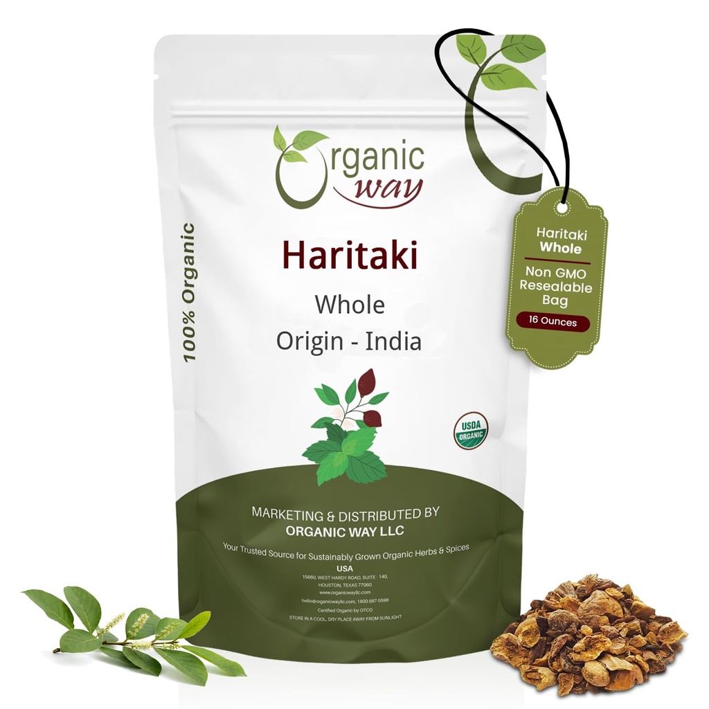 Via Orgânica Haritaki Inteiro (Mirobalan Chebulic) Ou Terminalia Chebula (Yellow Myrobalan) Ou Kosher & USDA Certified □ Vegan, Non-GMO & Gluten Free □ 100% Raw from India (16 oz - 1 lbs)
