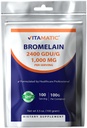 Pó de Bromelaína Vitamática 1000mg por Serviço - 2400 GDU/g, Enzimas Proteolíticas, Suporta Digestão de Proteínas, 100 Grams - 100 Servings (Scoop Incluído)