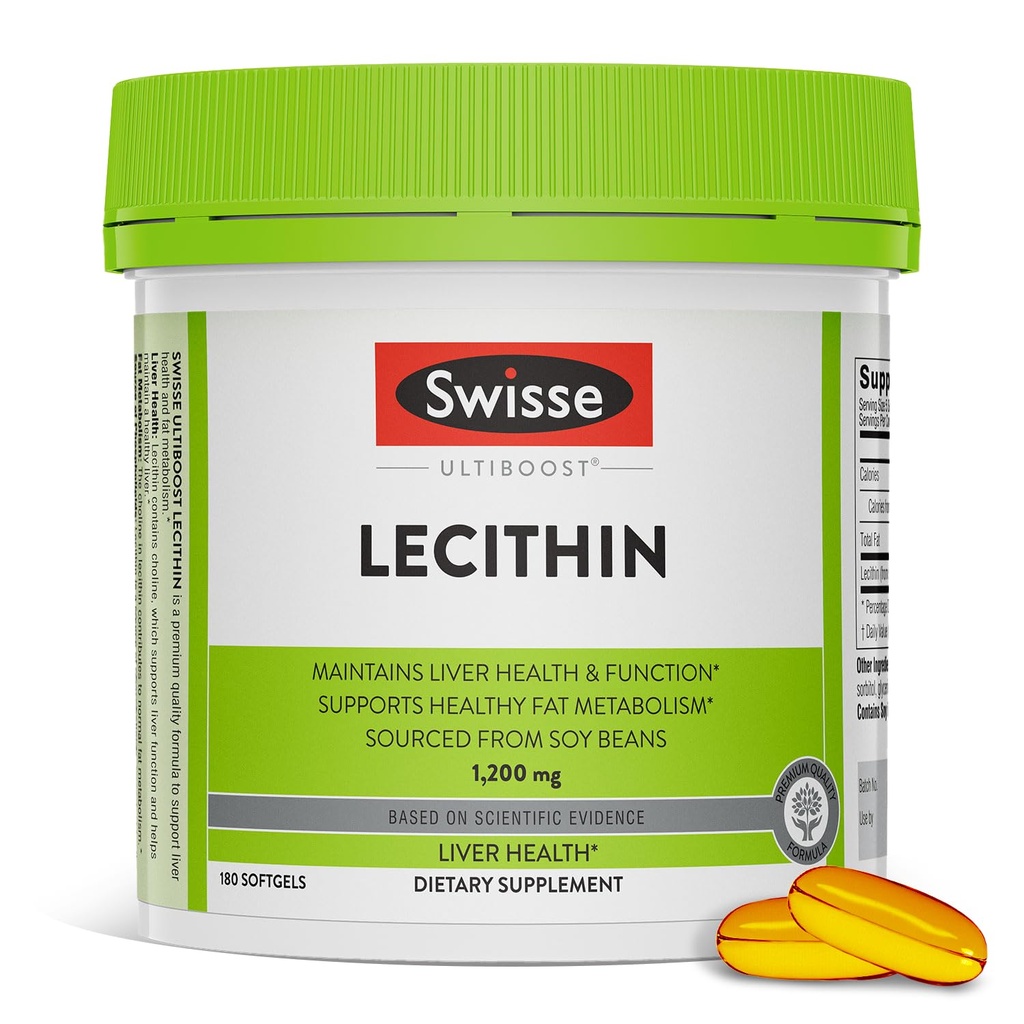 Swisse Soy Lecithin 1200mg Cápsulas Softgels Mantendo a Saúde e Função do Fígado *    , Suporta Metabolismo de Gordura * , Suplemento de Lecitina de Colina 1200 mg , 180 Softgels
